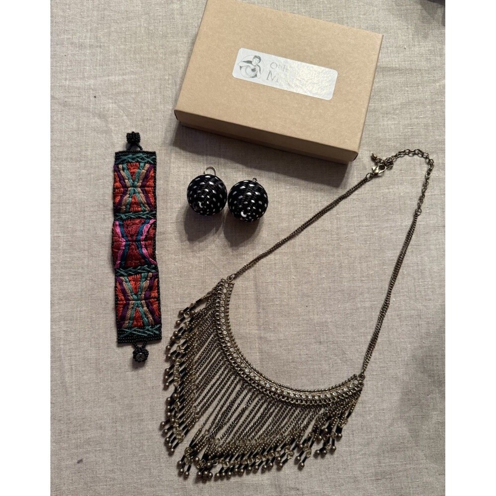 Boho Statement Necklace Earrings Magnetic Woven Bracelet Lot